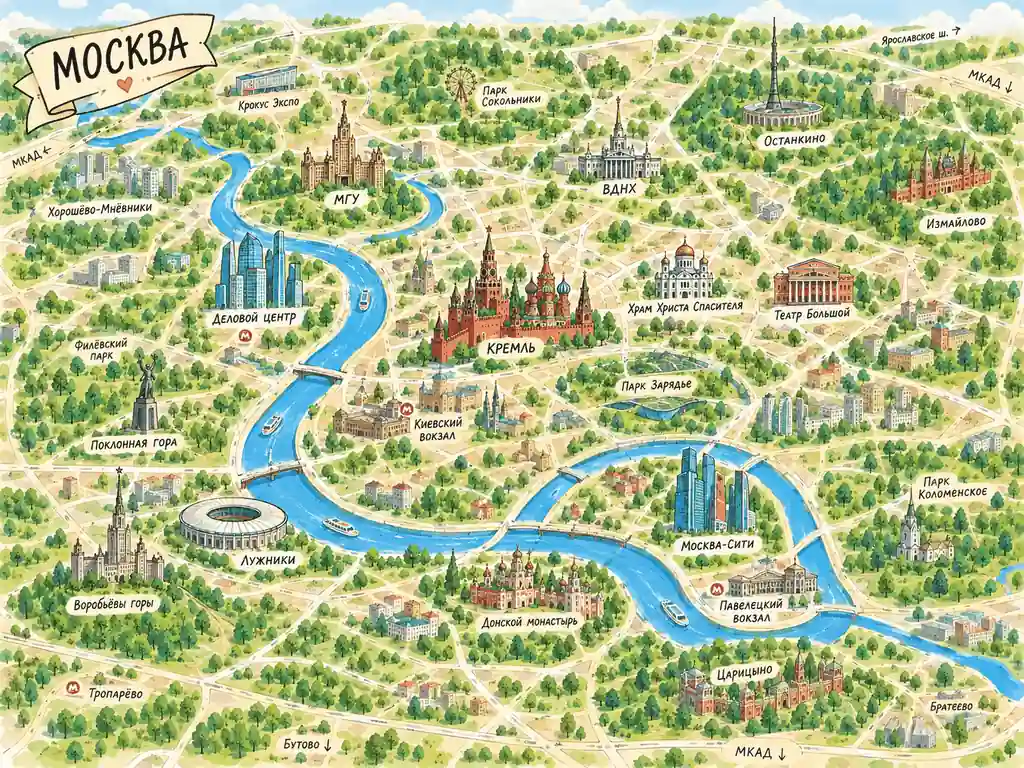 Стилизованная карта Москвы с районами
